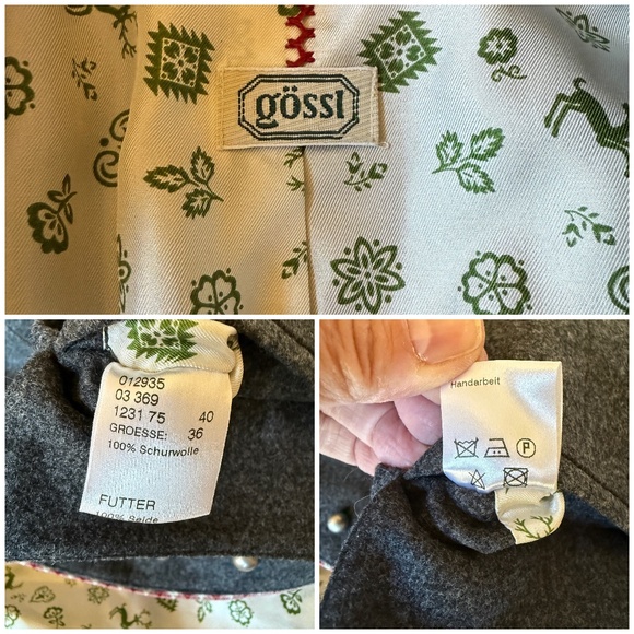 GOSSI TRACHTEN BLAZER VINTAGE 100% FELTED WOOL AUSTRIAN BAVARIAN ELEGANCE 36-6 - Picture 12 of 12